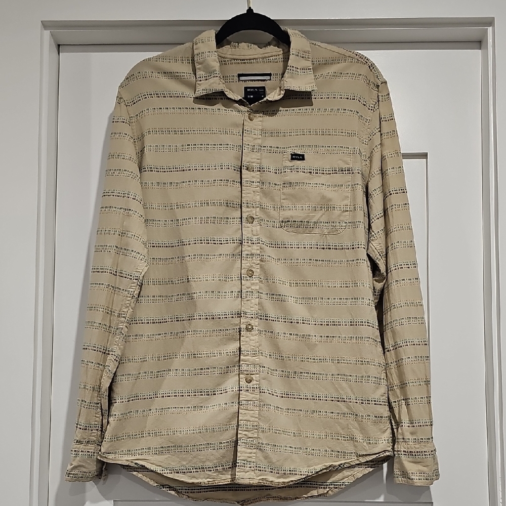RVCA Beige Striped Casual Button-Down Shirt